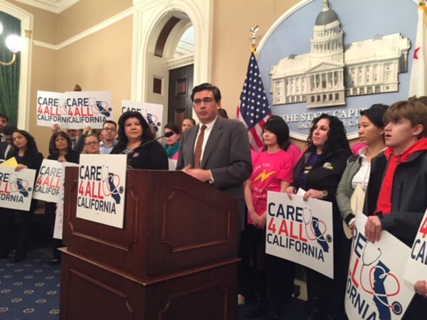 Anthony Wright, the executive director of Health Access California, speaking at a press conference this week.